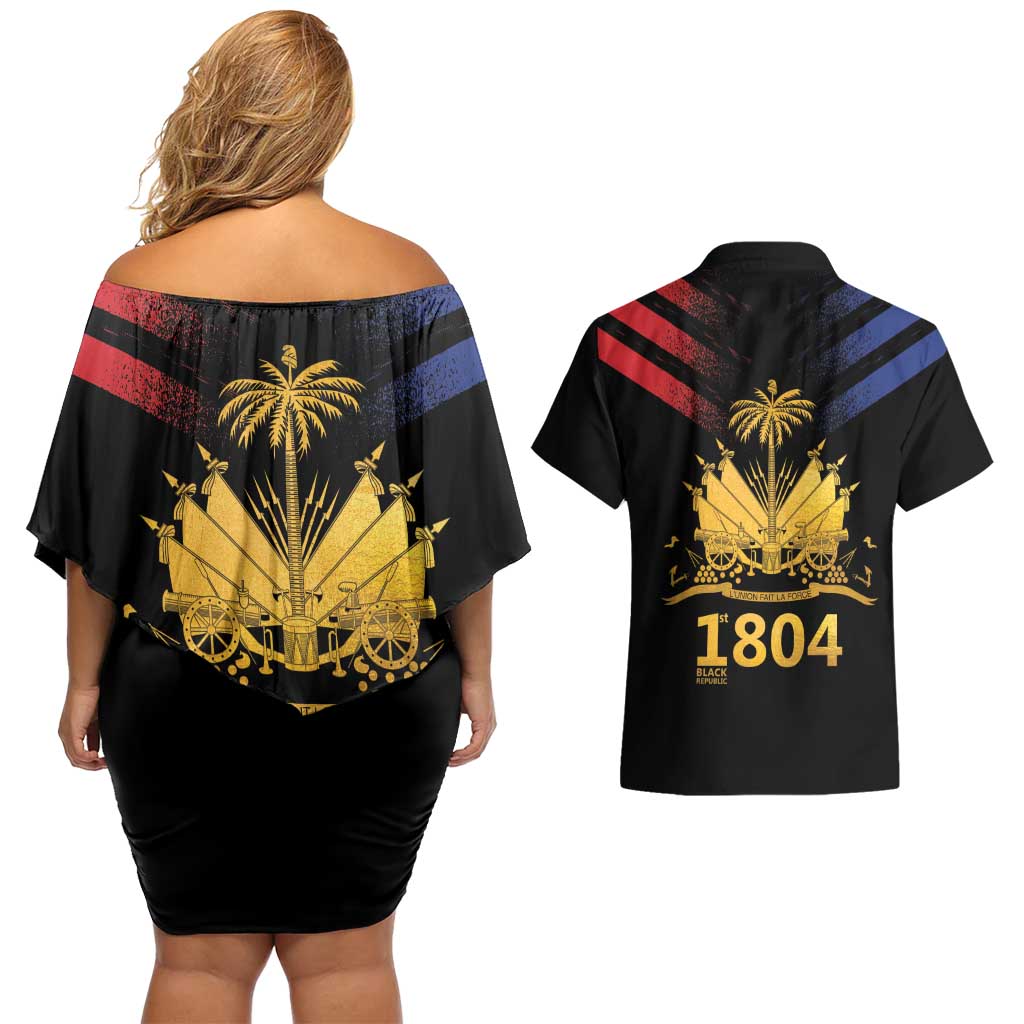 Haiti Independence Day Couples Matching Off Shoulder Short Dress and Hawaiian Shirt The First Black Republic Since 1804 LT9 - Polynesian Pride