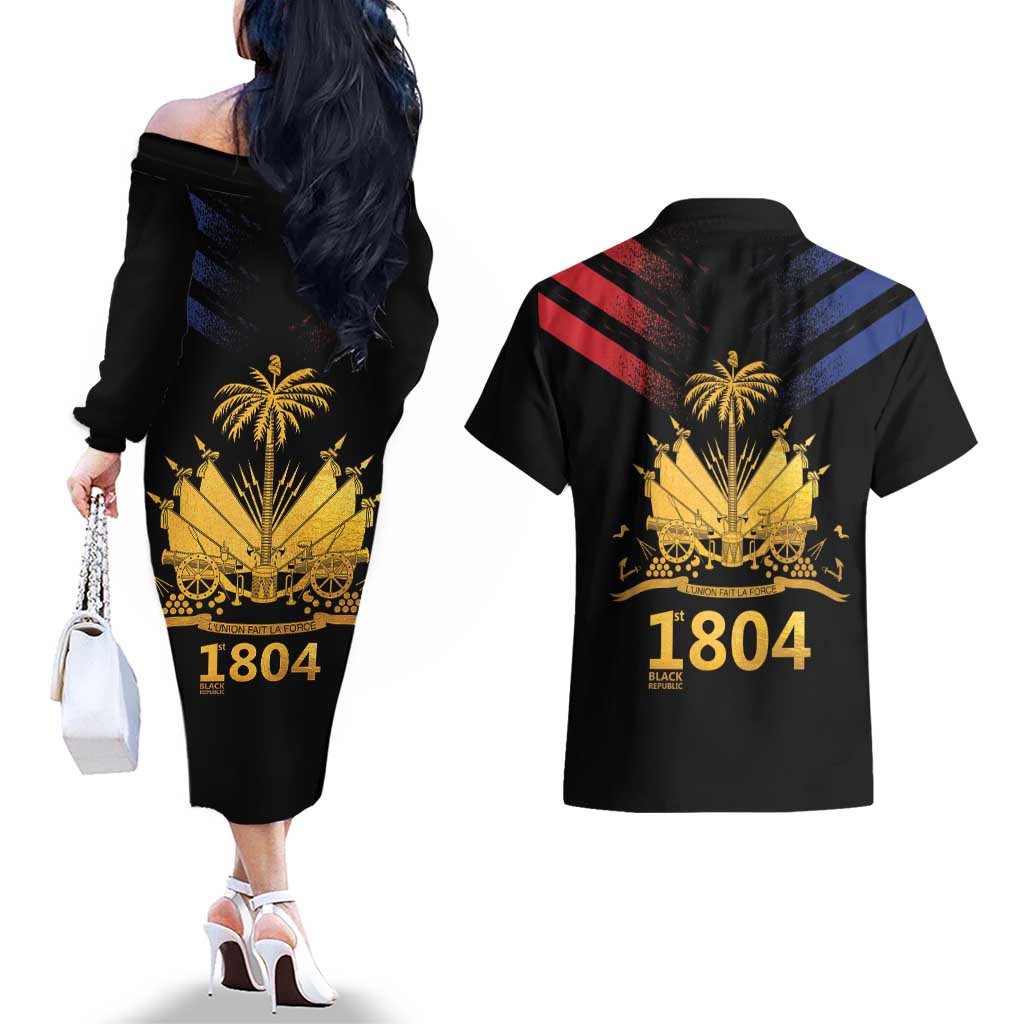 Haiti Independence Day Couples Matching Off The Shoulder Long Sleeve Dress and Hawaiian Shirt The First Black Republic Since 1804 LT9 - Polynesian Pride