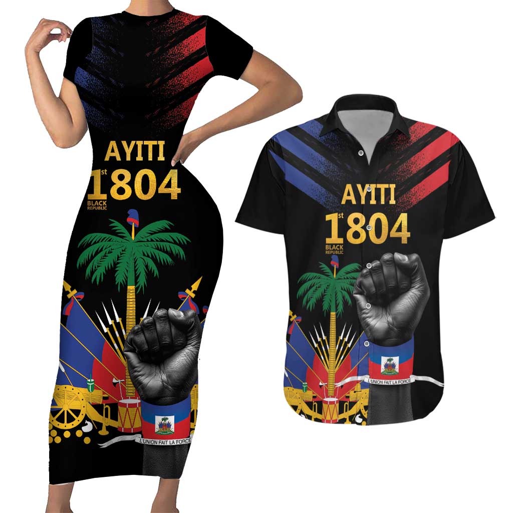 Haiti Independence Day Couples Matching Short Sleeve Bodycon Dress and Hawaiian Shirt The First Black Republic Since 1804 LT9 Blakc - Polynesian Pride