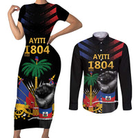 Haiti Independence Day Couples Matching Short Sleeve Bodycon Dress and Long Sleeve Button Shirt The First Black Republic Since 1804 LT9 Blakc - Polynesian Pride