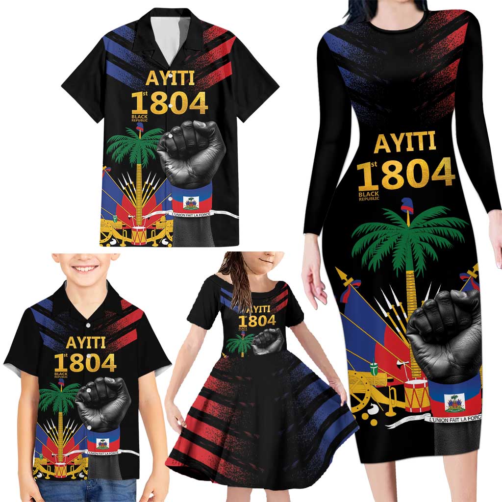 Haiti Independence Day Family Matching Long Sleeve Bodycon Dress and Hawaiian Shirt The First Black Republic Since 1804 LT9 - Polynesian Pride