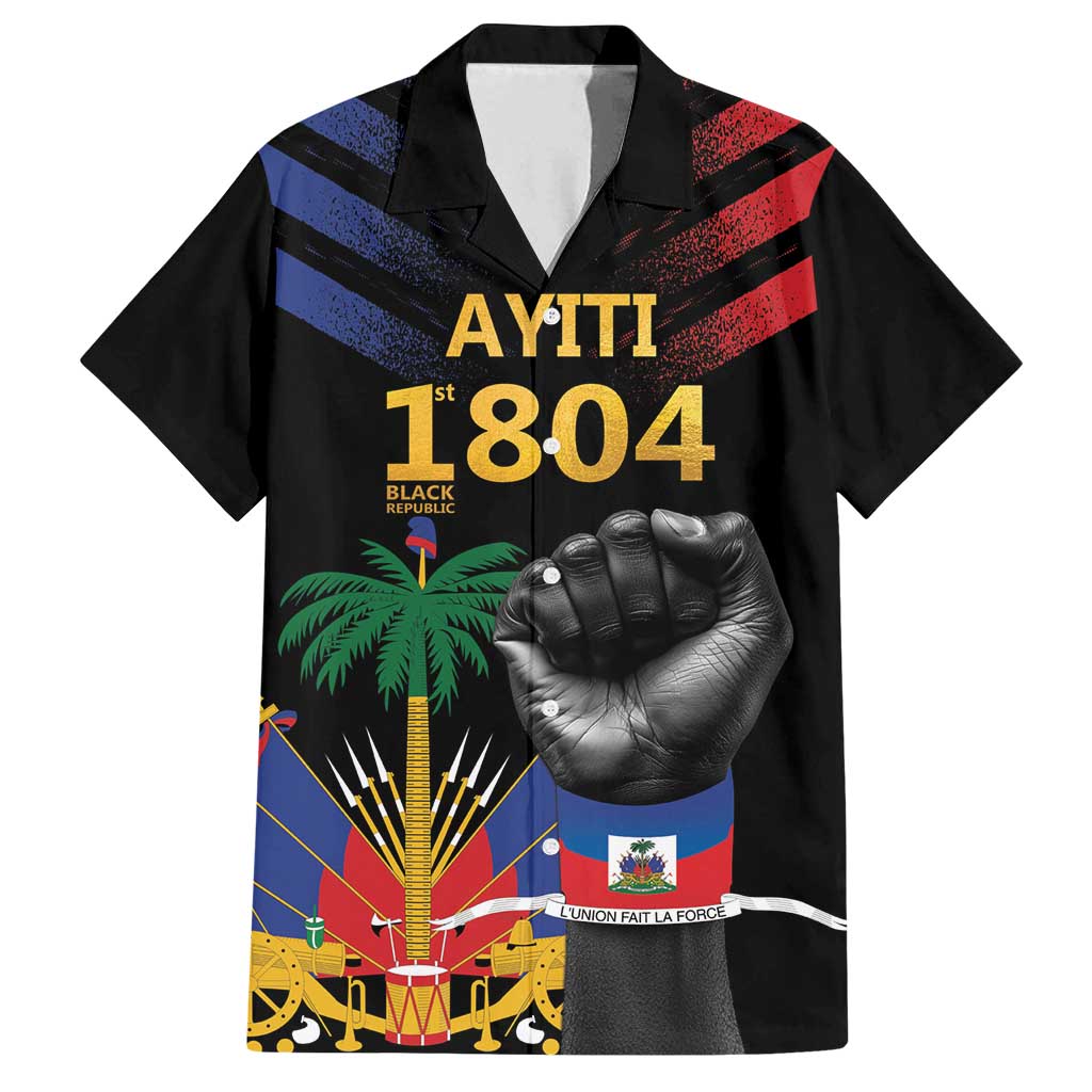 Haiti Independence Day Family Matching Long Sleeve Bodycon Dress and Hawaiian Shirt The First Black Republic Since 1804 LT9 Dad's Shirt - Short Sleeve Blakc - Polynesian Pride