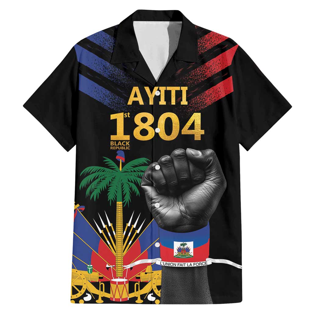 Haiti Independence Day Family Matching Mermaid Dress and Hawaiian Shirt The First Black Republic Since 1804 LT9 Dad's Shirt - Short Sleeve Blakc - Polynesian Pride