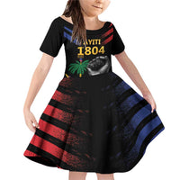 Haiti Independence Day Family Matching Off Shoulder Short Dress and Hawaiian Shirt The First Black Republic Since 1804 LT9 Daughter's Dress Blakc - Polynesian Pride