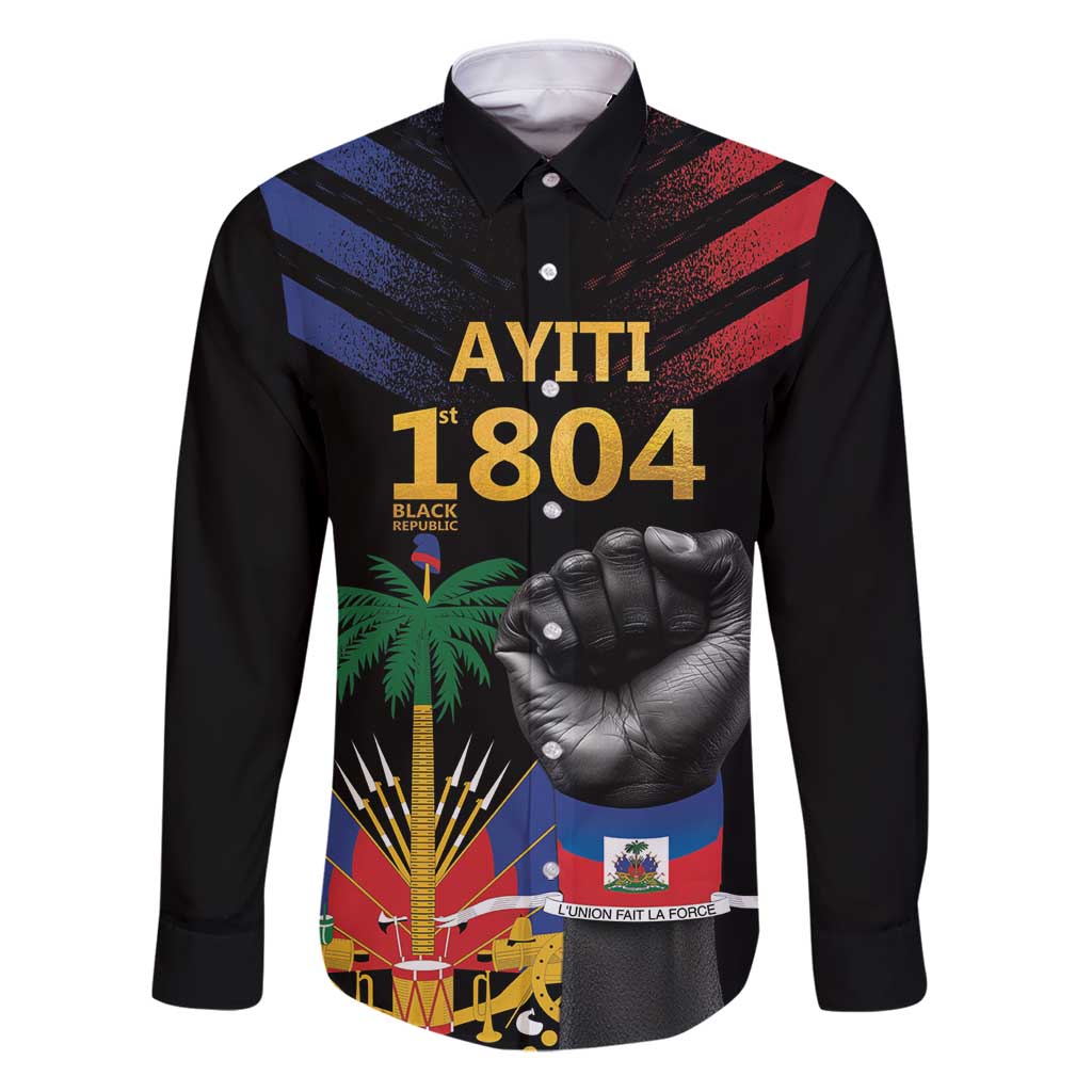 Haiti Independence Day Family Matching Puletasi and Hawaiian Shirt The First Black Republic Since 1804 LT9 Dad's Shirt - Long Sleeve Blakc - Polynesian Pride