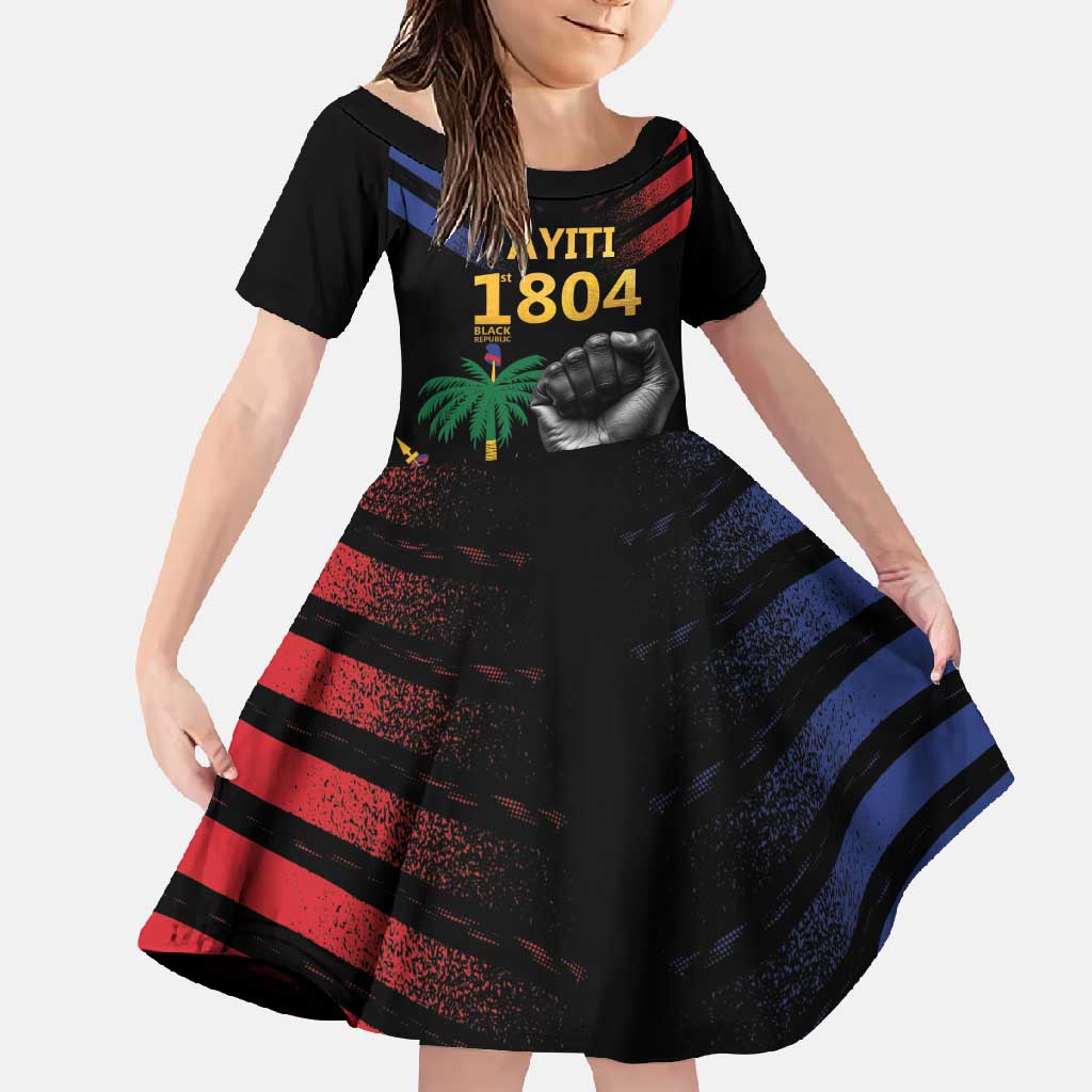 Haiti Independence Day Family Matching Summer Maxi Dress and Hawaiian Shirt The First Black Republic Since 1804 LT9 Daughter's Dress Blakc - Polynesian Pride