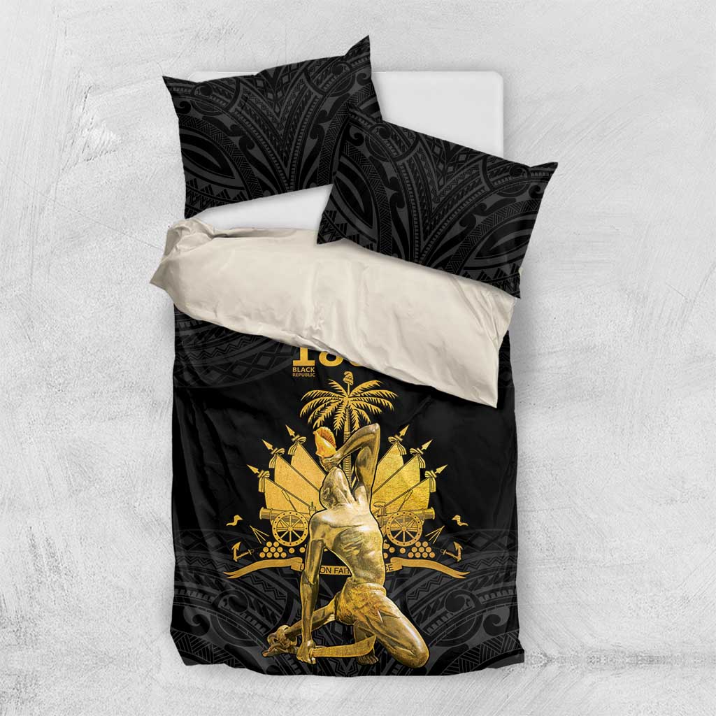 Haitian Negre Marron 1804 Bedding Set Black Polynesian Pattern
