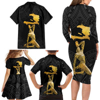 Haitian Negre Marron 1804 Family Matching Long Sleeve Bodycon Dress and Hawaiian Shirt Black Polynesian Pattern LT9 - Polynesian Pride