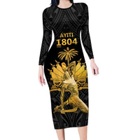Haitian Negre Marron 1804 Family Matching Long Sleeve Bodycon Dress and Hawaiian Shirt Black Polynesian Pattern LT9 Mom's Dress Black - Polynesian Pride