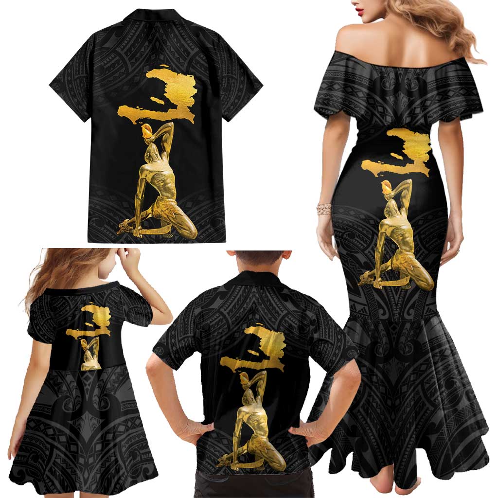Haitian Negre Marron 1804 Family Matching Mermaid Dress and Hawaiian Shirt Black Polynesian Pattern LT9 - Polynesian Pride
