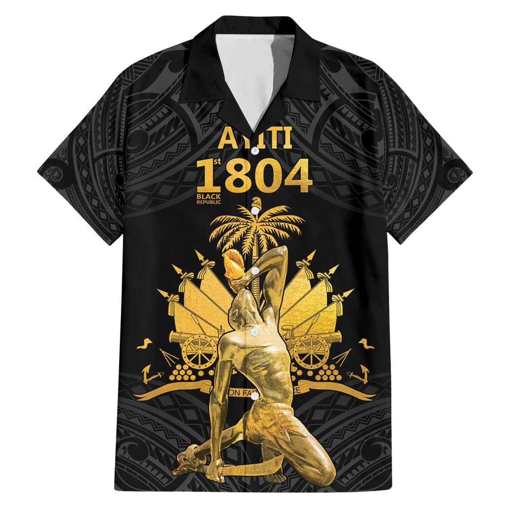 Haitian Negre Marron 1804 Family Matching Mermaid Dress and Hawaiian Shirt Black Polynesian Pattern LT9 Dad's Shirt - Short Sleeve Black - Polynesian Pride