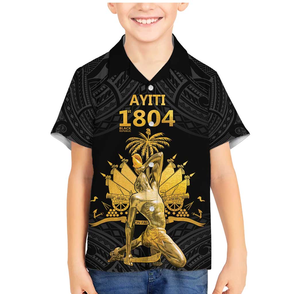 Haitian Negre Marron 1804 Family Matching Mermaid Dress and Hawaiian Shirt Black Polynesian Pattern LT9 Son's Shirt Black - Polynesian Pride