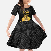 Haitian Negre Marron 1804 Family Matching Off The Shoulder Long Sleeve Dress and Hawaiian Shirt Black Polynesian Pattern LT9 Daughter's Dress Black - Polynesian Pride