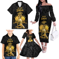 Haitian Negre Marron 1804 Family Matching Off The Shoulder Long Sleeve Dress and Hawaiian Shirt Black Polynesian Pattern LT9 - Polynesian Pride