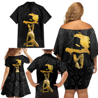 Haitian Negre Marron 1804 Family Matching Off Shoulder Short Dress and Hawaiian Shirt Black Polynesian Pattern LT9 - Polynesian Pride