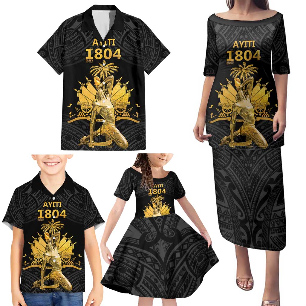 Haitian Negre Marron 1804 Family Matching Puletasi and Hawaiian Shirt Black Polynesian Pattern LT9 - Polynesian Pride