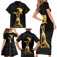 Haitian Negre Marron 1804 Family Matching Short Sleeve Bodycon Dress and Hawaiian Shirt Black Polynesian Pattern LT9 - Polynesian Pride