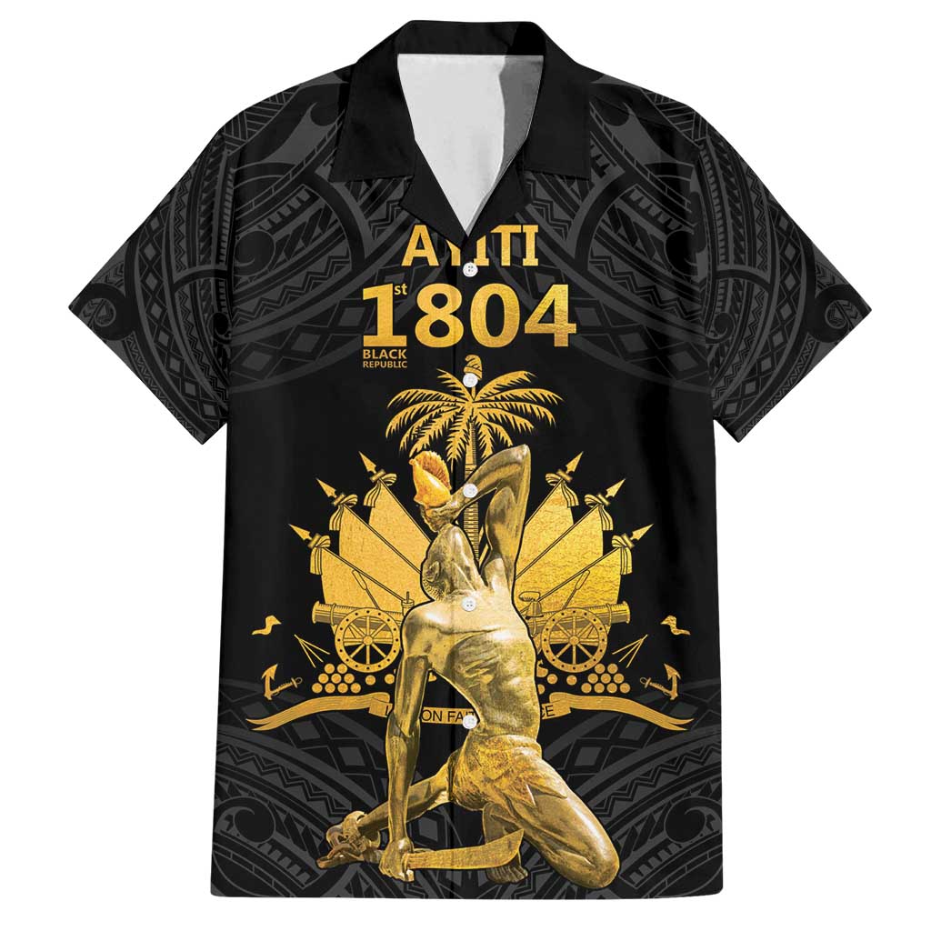 Haitian Negre Marron 1804 Family Matching Summer Maxi Dress and Hawaiian Shirt Black Polynesian Pattern LT9 Dad's Shirt - Short Sleeve Black - Polynesian Pride