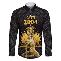 Haitian Negre Marron 1804 Family Matching Summer Maxi Dress and Hawaiian Shirt Black Polynesian Pattern LT9 Dad's Shirt - Long Sleeve Black - Polynesian Pride