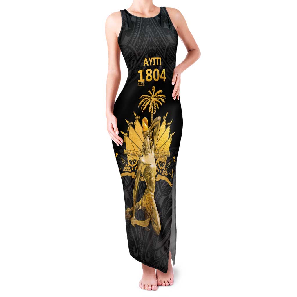 Haitian Negre Marron 1804 Family Matching Tank Maxi Dress and Hawaiian Shirt Black Polynesian Pattern LT9 Mom's Dress Black - Polynesian Pride