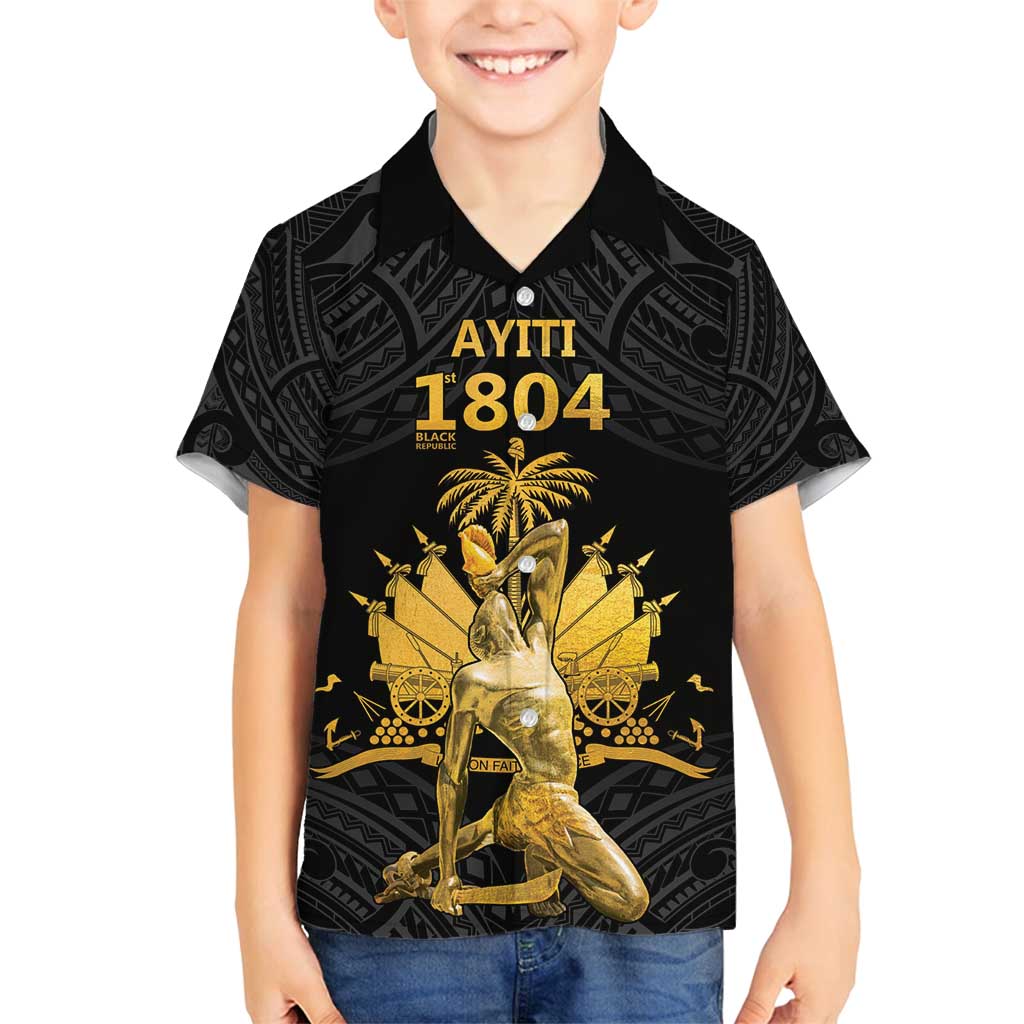 Haitian Negre Marron 1804 Family Matching Tank Maxi Dress and Hawaiian Shirt Black Polynesian Pattern LT9 Son's Shirt Black - Polynesian Pride
