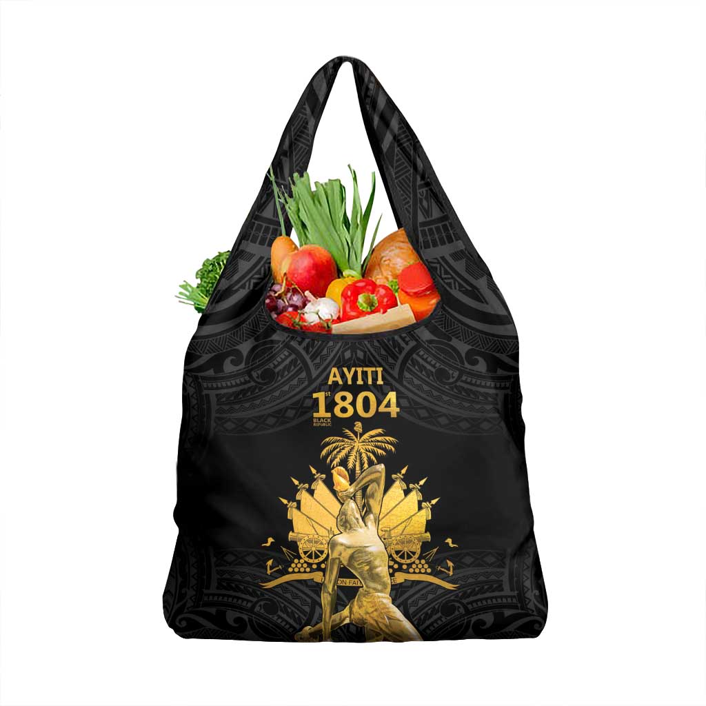 Haitian Negre Marron 1804 Grocery Bag Black Polynesian Pattern