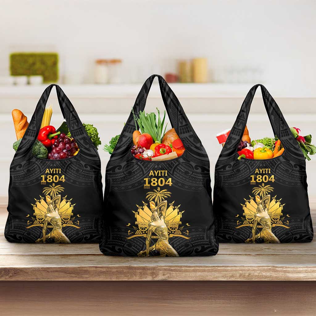 Haitian Negre Marron 1804 Grocery Bag Black Polynesian Pattern