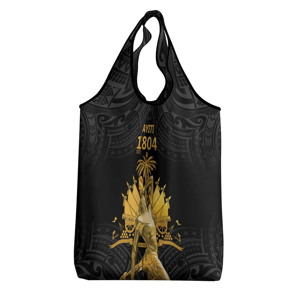 Haitian Negre Marron 1804 Grocery Bag Black Polynesian Pattern