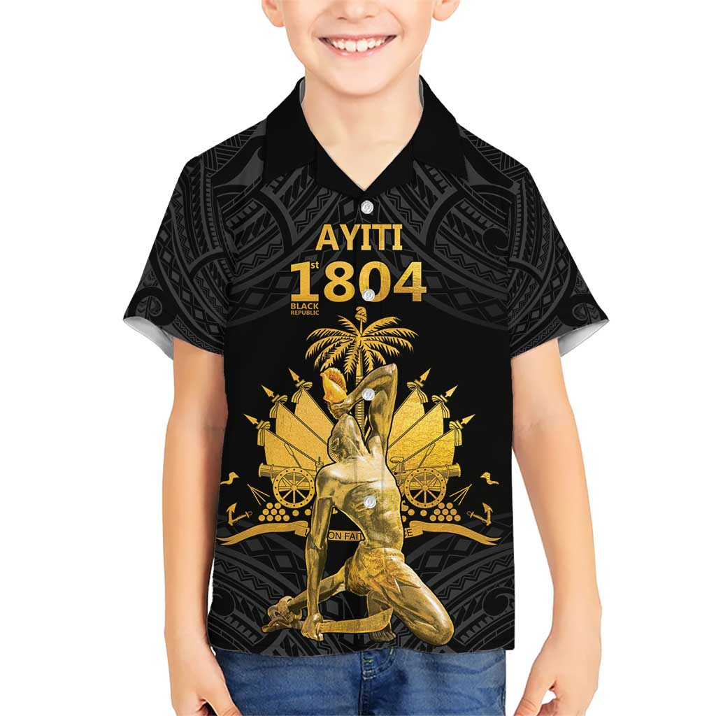 Haitian Negre Marron 1804 Kid Hawaiian Shirt Black Polynesian Pattern LT9 Kid Black - Polynesian Pride