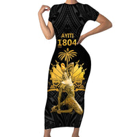 Haitian Negre Marron 1804 Short Sleeve Bodycon Dress Black Polynesian Pattern LT9 Long Dress Black - Polynesian Pride