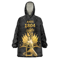 Haitian Negre Marron 1804 Wearable Blanket Hoodie Black Polynesian Pattern