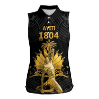 Haitian Negre Marron 1804 Women Sleeveless Polo Shirt Black Polynesian Pattern
