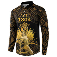 Haitian Negre Marron 1804 Button Sweatshirt Gold Polynesian Pattern