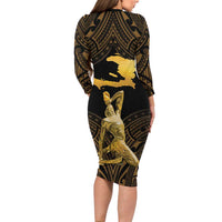 Haitian Negre Marron 1804 Family Matching Long Sleeve Bodycon Dress and Hawaiian Shirt Gold Polynesian Pattern LT9 - Polynesian Pride