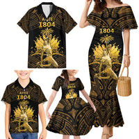 Haitian Negre Marron 1804 Family Matching Mermaid Dress and Hawaiian Shirt Gold Polynesian Pattern LT9 - Polynesian Pride