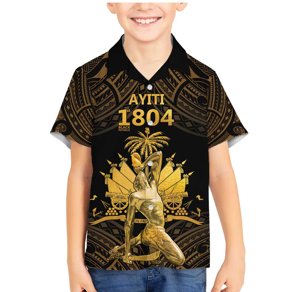 Haitian Negre Marron 1804 Family Matching Mermaid Dress and Hawaiian Shirt Gold Polynesian Pattern LT9 Son's Shirt Gold - Polynesian Pride