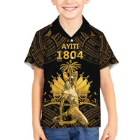 Haitian Negre Marron 1804 Family Matching Off The Shoulder Long Sleeve Dress and Hawaiian Shirt Gold Polynesian Pattern LT9 Son's Shirt Gold - Polynesian Pride