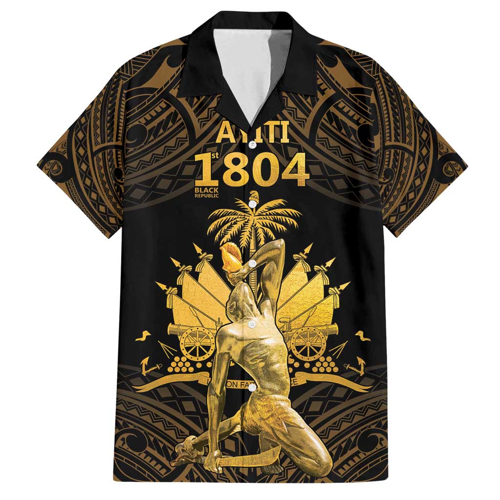 Haitian Negre Marron 1804 Family Matching Off Shoulder Maxi Dress and Hawaiian Shirt Gold Polynesian Pattern LT9 Dad's Shirt - Short Sleeve Gold - Polynesian Pride