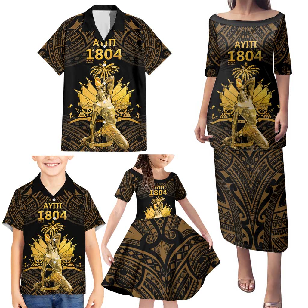 Haitian Negre Marron 1804 Family Matching Puletasi and Hawaiian Shirt Gold Polynesian Pattern LT9 - Polynesian Pride