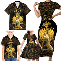 Haitian Negre Marron 1804 Family Matching Short Sleeve Bodycon Dress and Hawaiian Shirt Gold Polynesian Pattern LT9 - Polynesian Pride