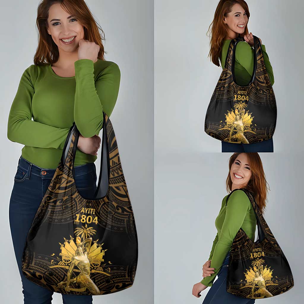 Haitian Negre Marron 1804 Grocery Bag Gold Polynesian Pattern