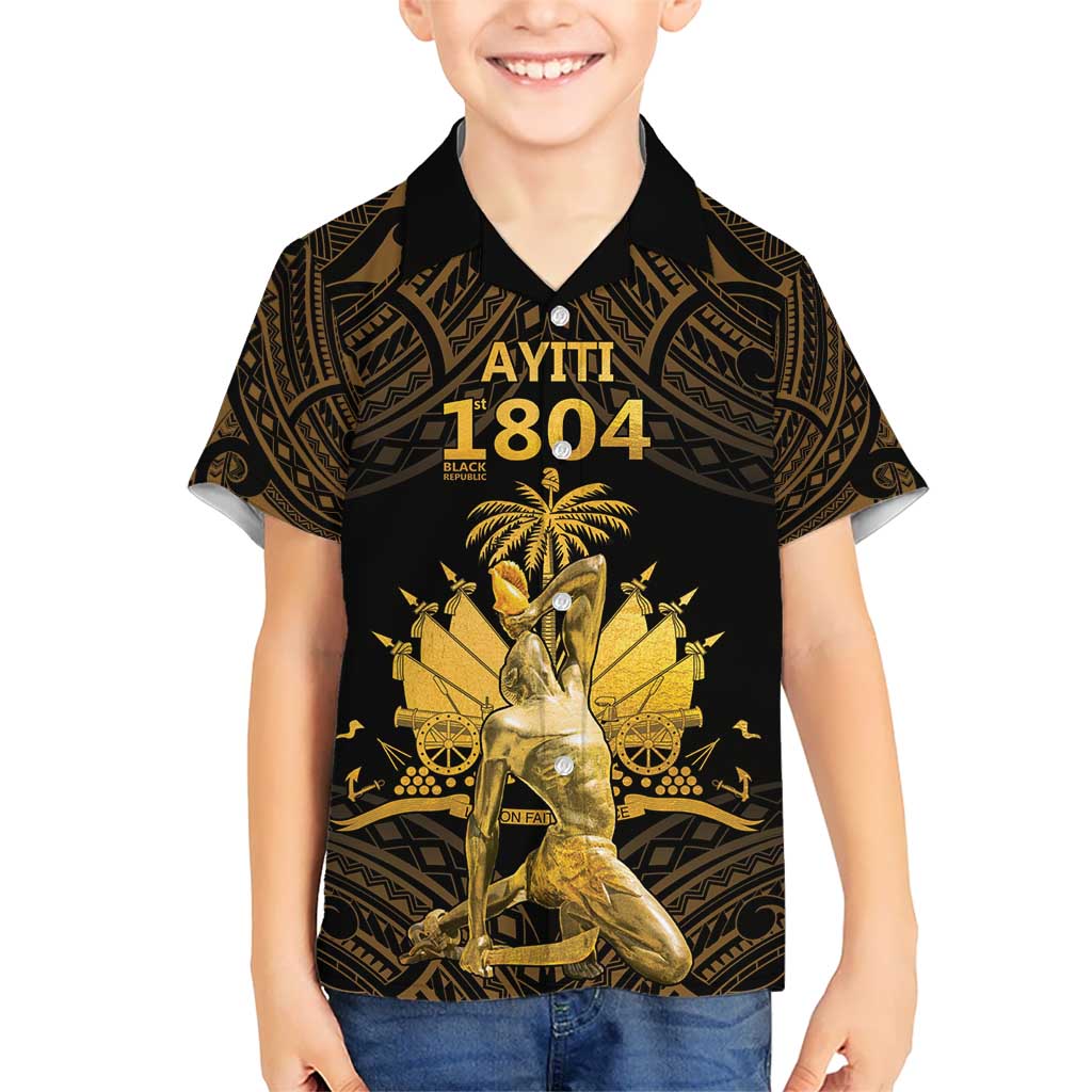 Haitian Negre Marron 1804 Kid Hawaiian Shirt Gold Polynesian Pattern LT9 Kid Gold - Polynesian Pride