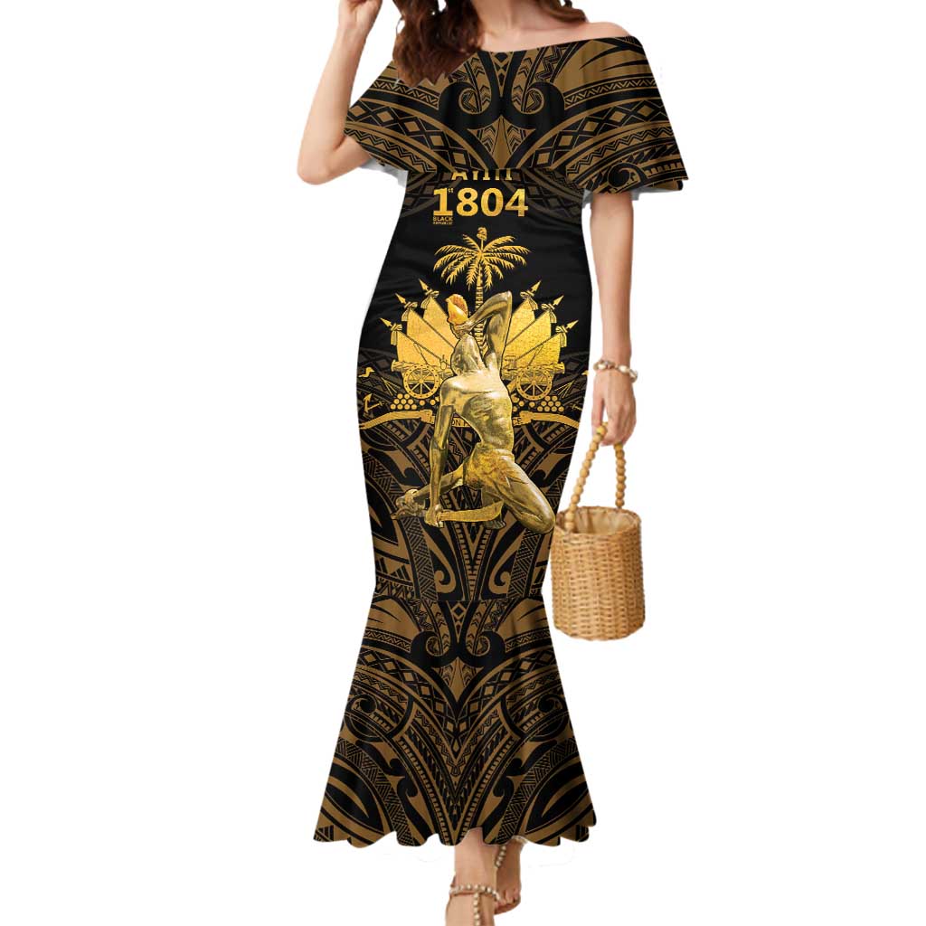 Haitian Negre Marron 1804 Mermaid Dress Gold Polynesian Pattern LT9 Women Gold - Polynesian Pride