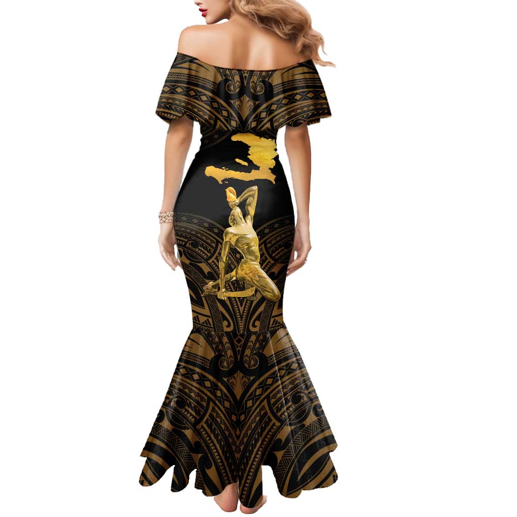 Haitian Negre Marron 1804 Mermaid Dress Gold Polynesian Pattern LT9 - Polynesian Pride