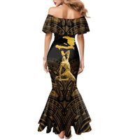 Haitian Negre Marron 1804 Mermaid Dress Gold Polynesian Pattern LT9 - Polynesian Pride