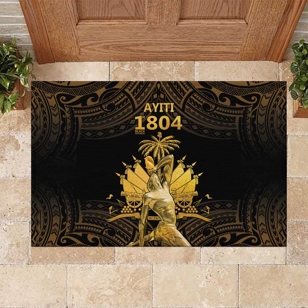 Haitian Negre Marron 1804 Rubber Doormat Gold Polynesian Pattern