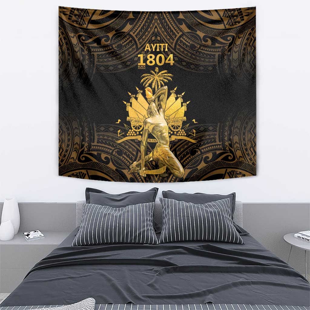 Haitian Negre Marron 1804 Tapestry Gold Polynesian Pattern