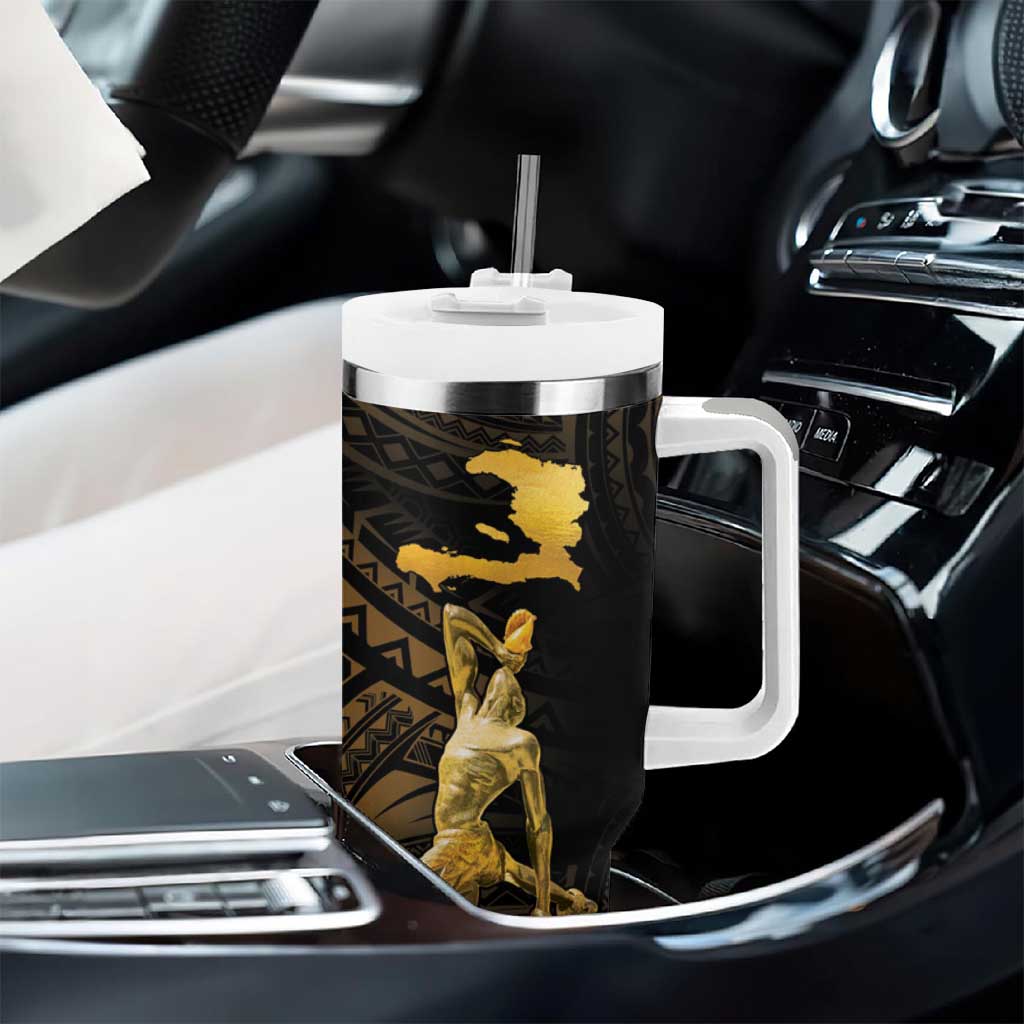 Haitian Negre Marron 1804 Tumbler With Handle Gold Polynesian Pattern