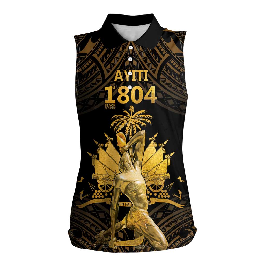 Haitian Negre Marron 1804 Women Sleeveless Polo Shirt Gold Polynesian Pattern LT9 Female Gold - Polynesian Pride