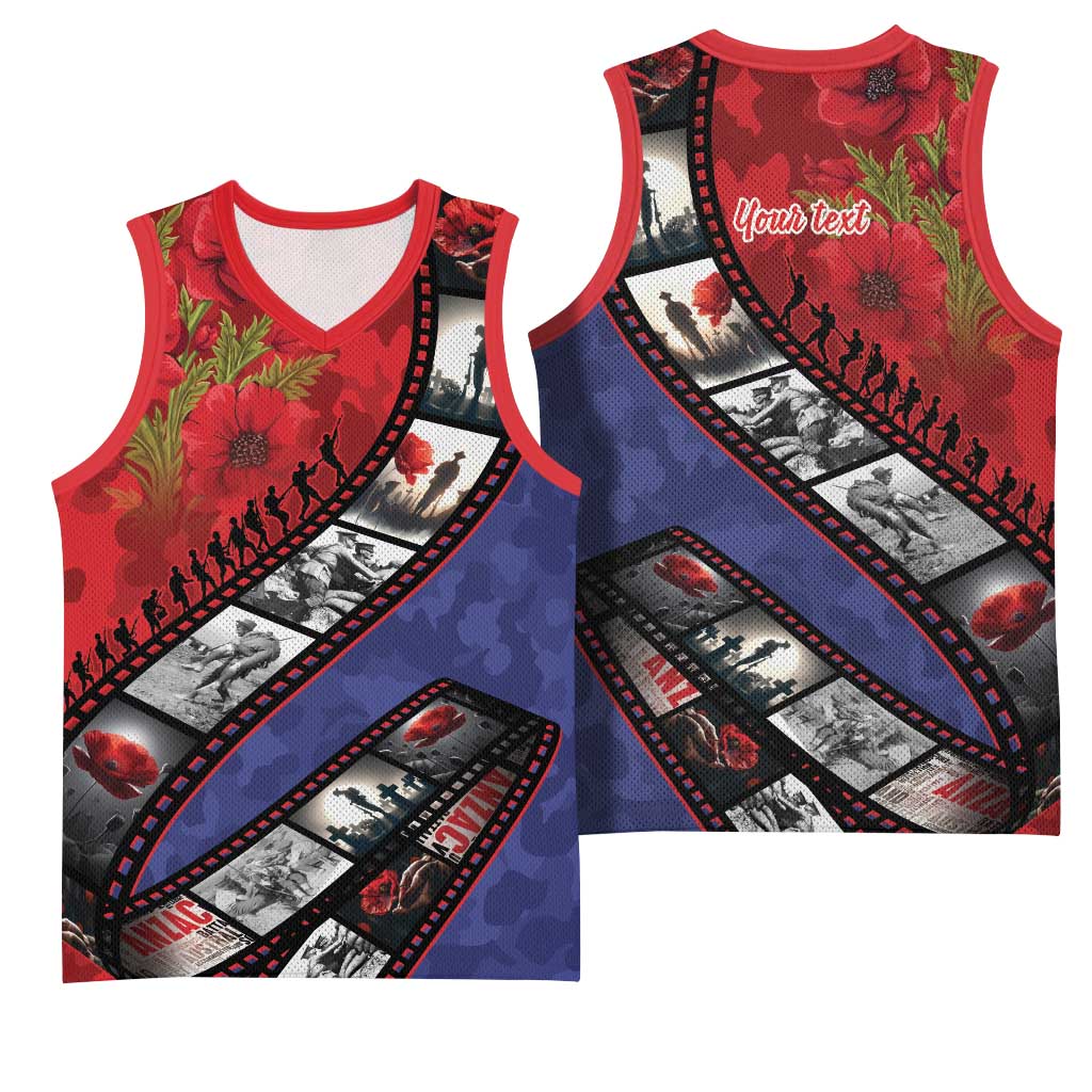 Personalised ANZAC Spirit 1915-2026 Filmstrip Tribute Basketball Jersey Lest We Forget 25 April LT9 - Polynesian Pride